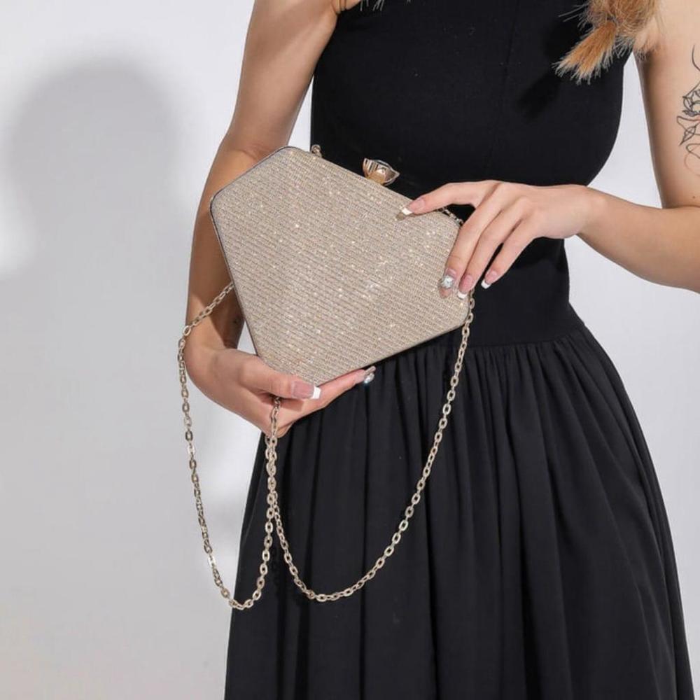 Diamond Shaped Crossbody Bag In Gold - Picture 3 of 6